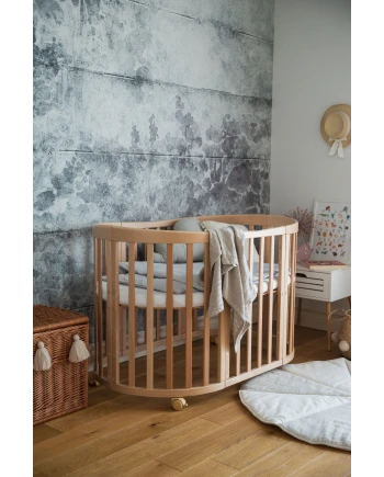 7in1 Oval Baby Crib with mattress - Natural wood | Waldin