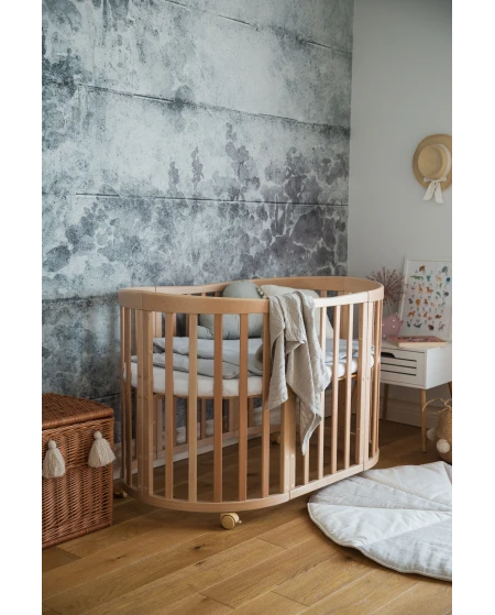 7in1 Oval Baby Crib with mattress - Natural wood | Waldin