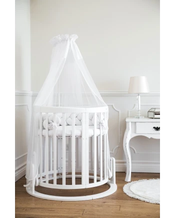 7in1 Oval Baby Crib with mattress - White