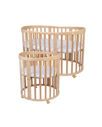7in1 Oval Baby Crib with mattress - Natural wood | Waldin