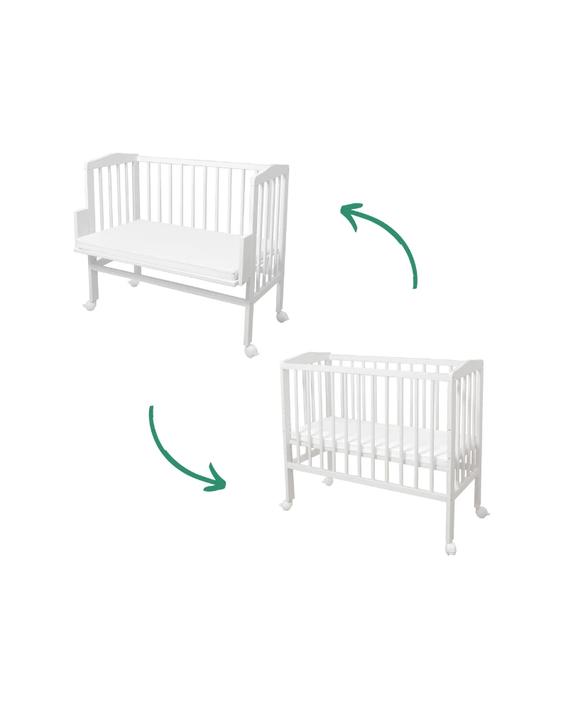 Bedside Crib 2in1 with mattress - White | Waldin Bedside Crib 2in1 with mattress - White | Waldin