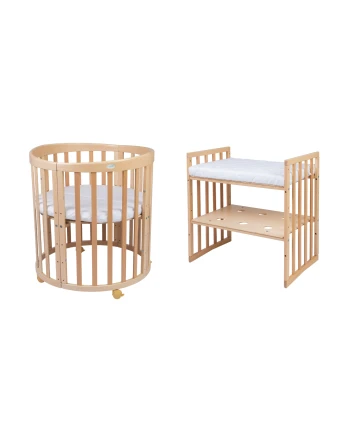 7in1 Oval Baby Crib with mattress - Natural wood | Waldin