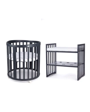 7in1 Oval Baby Crib with matress - Graphite | Waldin