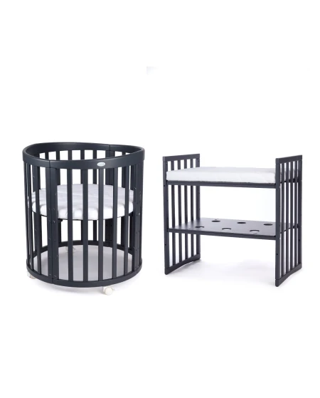 7in1 Oval Baby Crib with matress - Graphite | Waldin