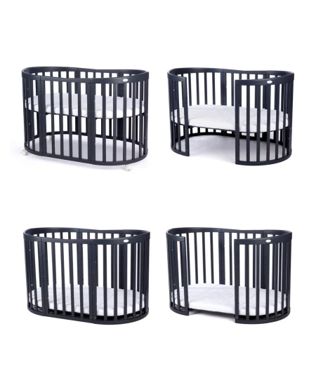 7in1 Oval Baby Crib with matress - Graphite | Waldin
