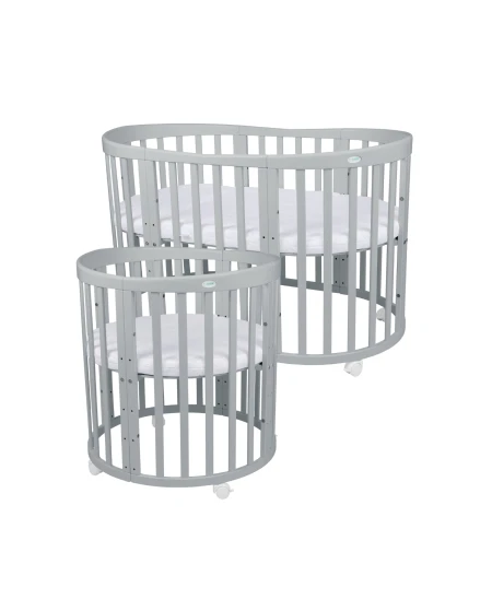 7in1 Oval Baby Crib with mattress - Gray | Waldin