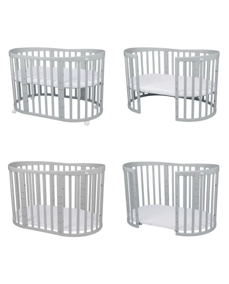 7in1 Oval Baby Crib with mattress - Gray | Waldin