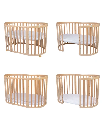 7in1 Oval Baby Crib with mattress - Natural wood