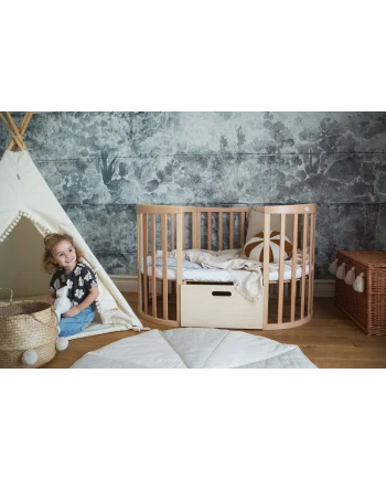 7in1 Oval Baby Crib with mattress - Natural wood