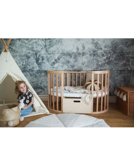 7in1 Oval Baby Crib with mattress - Natural wood | Waldin