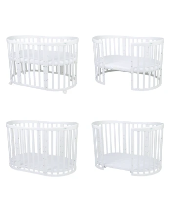 7in1 Oval Baby Crib with mattress - White | Waldin