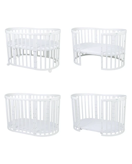 7in1 Oval Baby Crib with mattress - White | Waldin