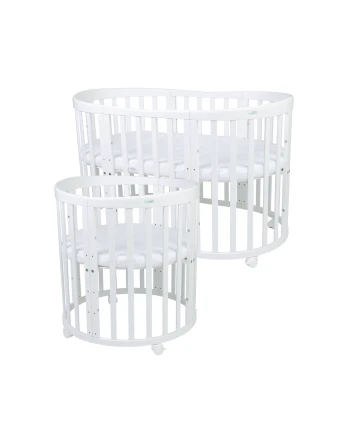 7in1 Oval Baby Crib with mattress - White