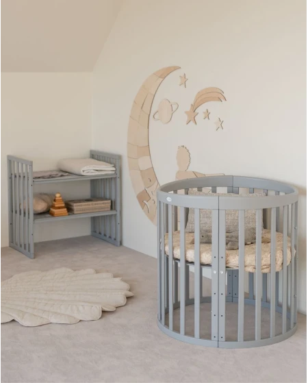 7in1 Oval Baby Crib with mattress - Gray | Waldin
