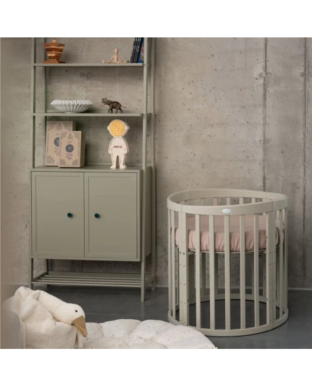 7in1 Oval Baby Crib with mattress - Olive | Waldin