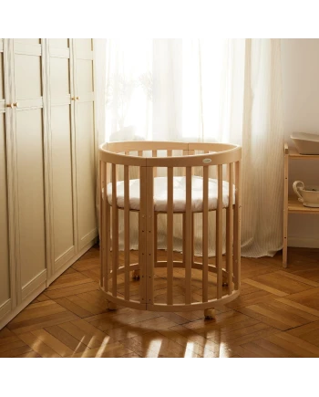7in1 Oval Baby Crib with mattress - Natural wood