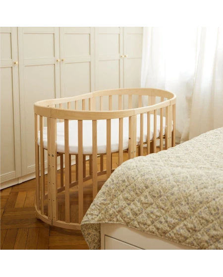 7in1 Oval Baby Crib with mattress - Natural wood | Waldin
