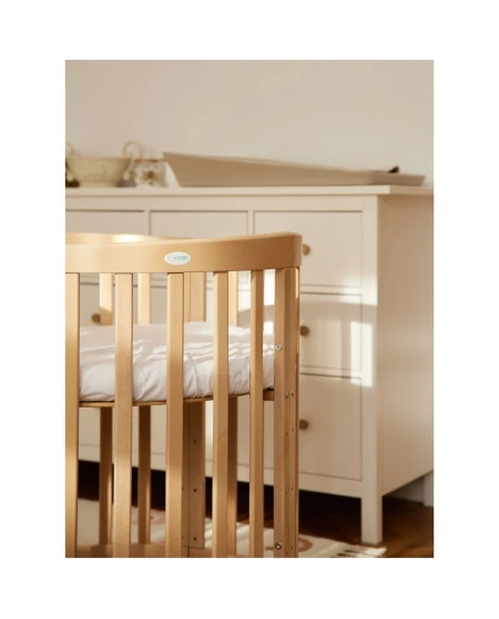 7in1 Oval Baby Crib with mattress - Natural wood | Waldin
