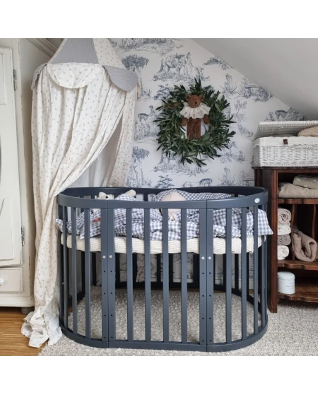 7in1 Oval Baby Crib with matress - Graphite | Waldin