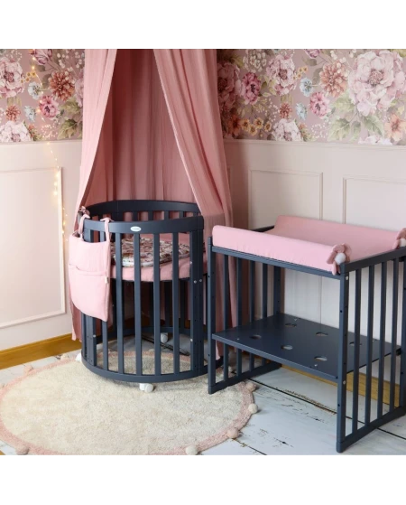 7in1 Oval Baby Crib with matress - Graphite | Waldin