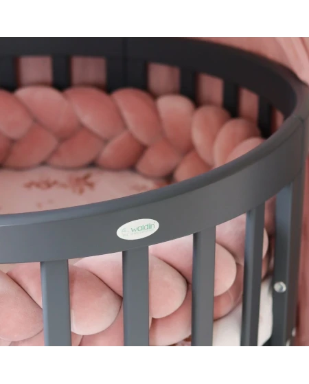 7in1 Oval Baby Crib with matress - Graphite | Waldin