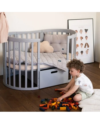 7in1 Oval Baby Crib with mattress - Gray