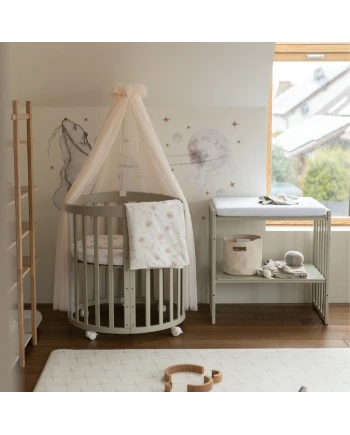 7in1 Oval Baby Crib with mattress - Olive | Waldin