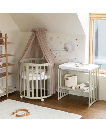 7in1 Oval Baby Crib with mattress - Olive