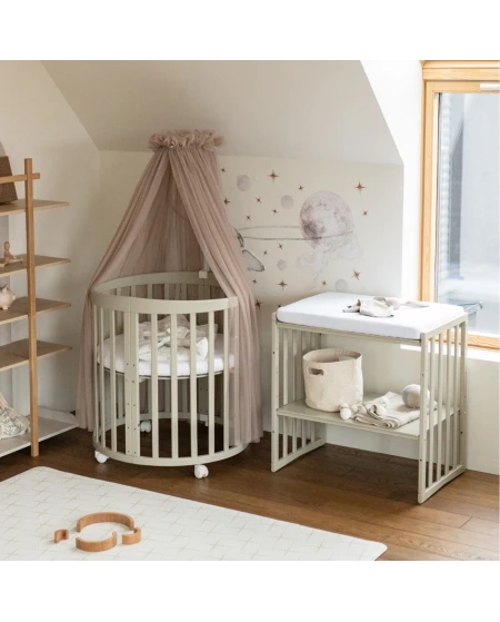 7in1 Oval Baby Crib with mattress - Olive | Waldin