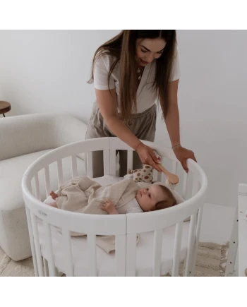 7in1 Oval Baby Crib with mattress - White