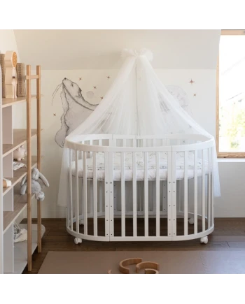 7in1 Oval Baby Crib with mattress - White