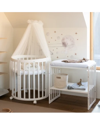 7in1 Oval Baby Crib with mattress - White