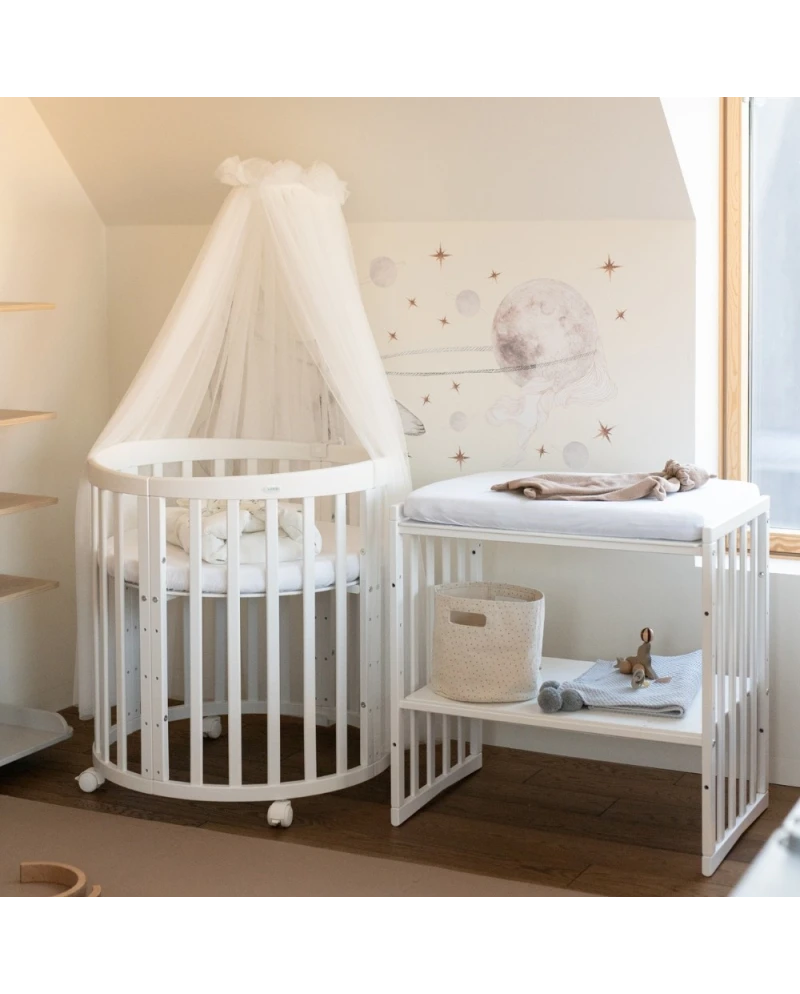 7in1 Oval Baby Crib with mattress - White 7in1 Oval Baby Crib with mattress - White