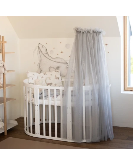 Gray Tulle Canopy for Crib + Canopy Frame