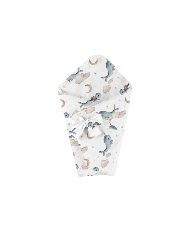 Bamboo baby duvet 75x75 + cone ribbon Whale
