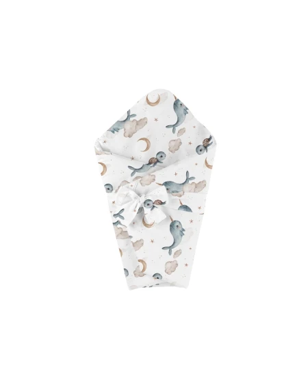 Bamboo baby duvet 75x75 + cone ribbon Whale