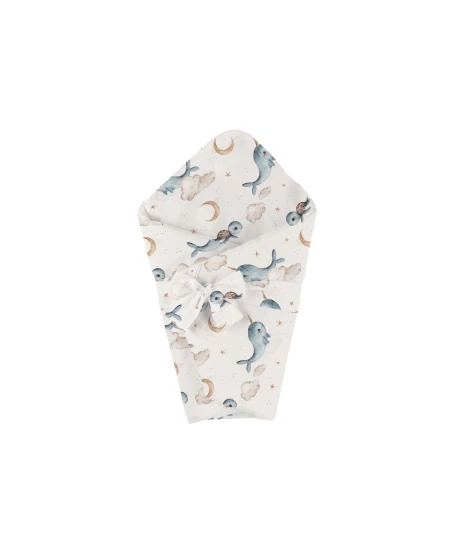 Bamboo baby duvet 75x75 + cone ribbon Whale