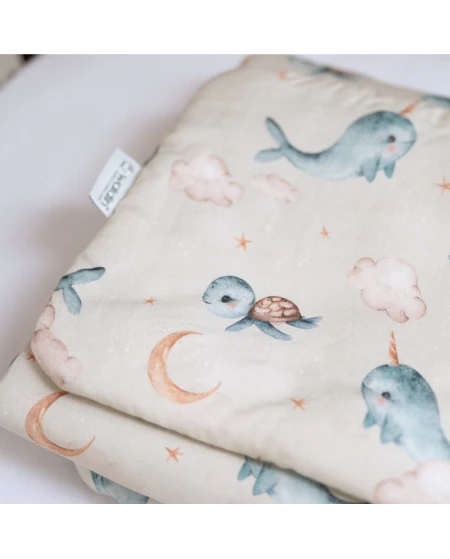 Bamboo baby duvet 75x75 + cone ribbon Whale