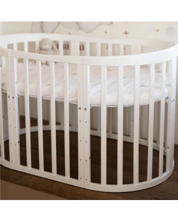 7in1 Oval Baby Crib with mattress - White