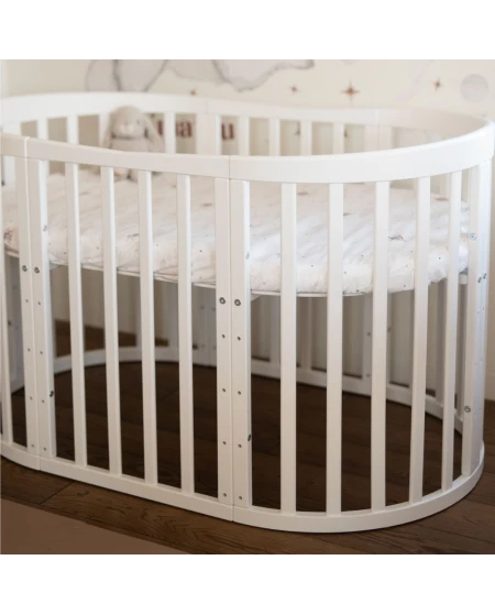 7in1 Oval Baby Crib with mattress - White | Waldin