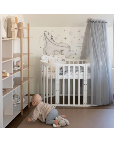 7in1 Oval Baby Crib with mattress - White | Waldin