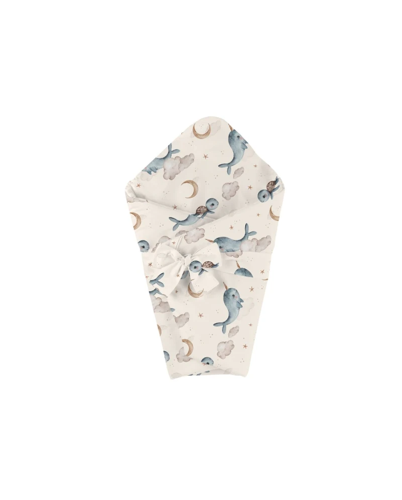 Bamboo baby duvet 75x75 + cone ribbon Whale