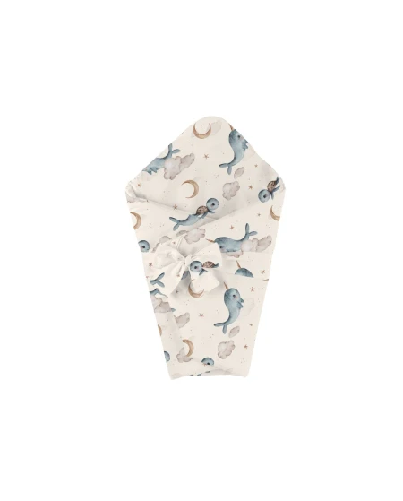 Bamboo baby duvet 75x75 + cone ribbon Whale