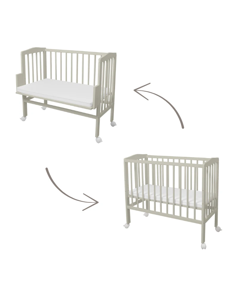 Bedside Crib 2in1 with mattress - Olive | Waldin