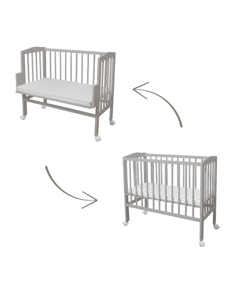 Bedside Crib 2in1 with mattress - Gray | Waldin